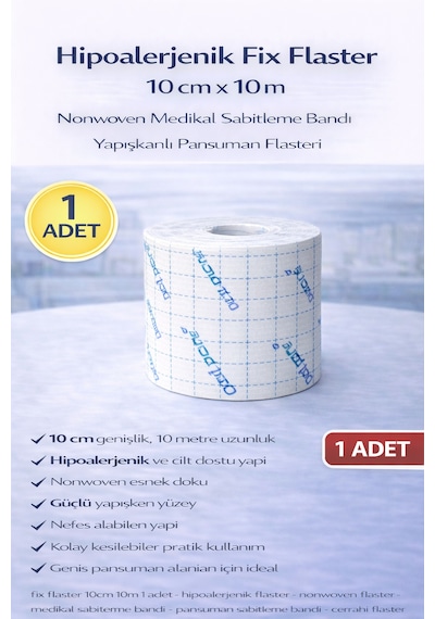 Hipoalerjenik Fix Flaster 10 Cm X 10 M 1 Adet Nonwoven Medikal Sabitleme Bandı Yapışkanlı Pansuman Flasteri