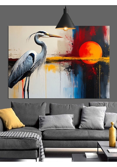 Balıkçıl Kuşu Soyut Sanat Dekoratif Kanvas - Mdf Ahşap Tablo