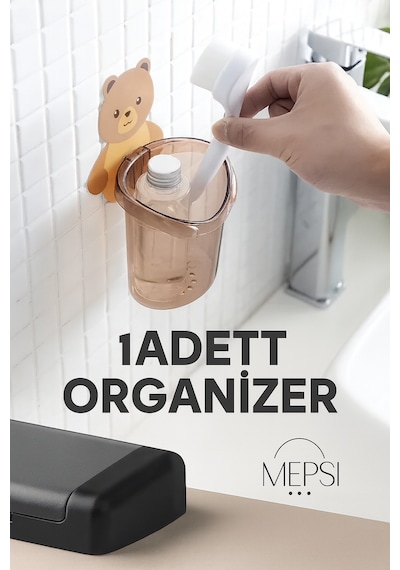 Ayı Figürlü Duvara Asılan Plastik Organizer Banyo Ve Mutfak İçin Delikli Askılı Düzenleyici Açık Kahverengi