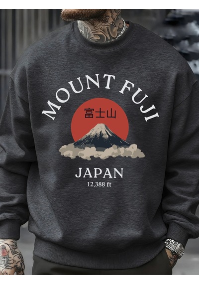Startmore Startmorefuji Dağı Japonya Baskılar Erkekler Kazak Sonbahar Bisiklet Yaka Kazak Hip Hop Moda Üstleri P Antrasit