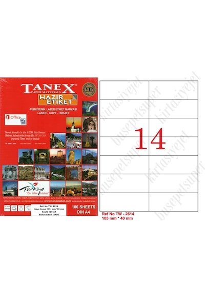 Tanex Tw-2614 Ebat 105 X 40 MM Lazer Etiket A4 Sayfada 14 Etiket