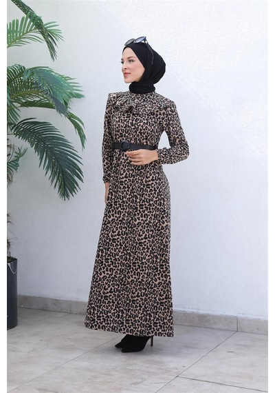 Modi Leopar Desenli Elbise Vizon