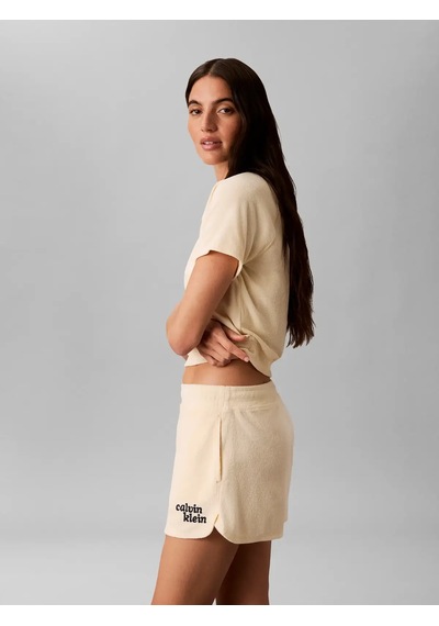 Calvin Klein Ss Towel Terry Cropp, Tgy Krem Kadın T-shirt
