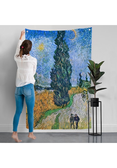 Vincent Van Gogh - Selvili Ve Yıldızlı Yol Duvar Örtüsü - Road With Cypress And Star-7443