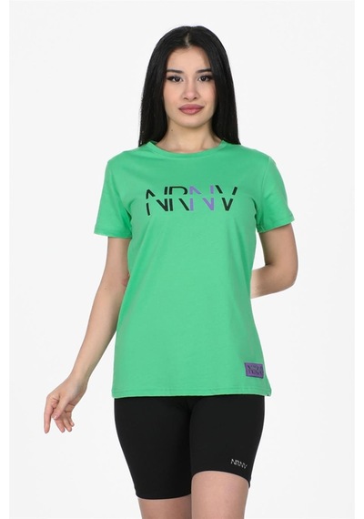 Nrnv Baskılı Bisiklet Yaka Normal Kalıp Tshirt Yeşil-yeşil Yeşil