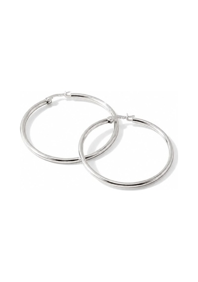 Gümüş Renk 36 Mm Çelik Düz Klasik Halka Küpe - Minimalist Klipsli Halka Küpe