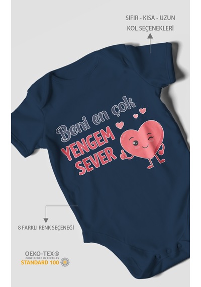 Morivokids Beni En Çok Yengem Sever Kısa Kollu Bebek Body %100 Pamuk Lacivert