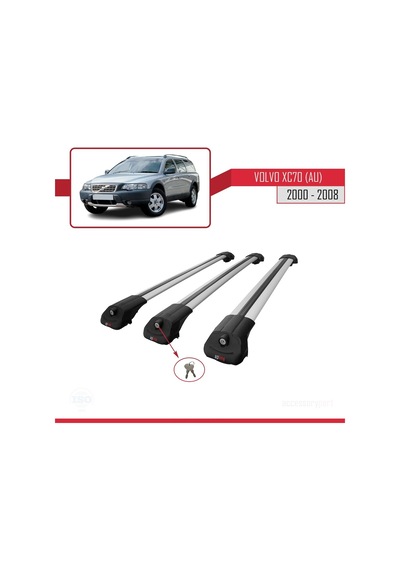 Volvo Xc70 Au 2000-2008 Arası İle Uyumlu Ace-1 Ara Atkı Tavan Barı Gri 3 Adet Bar