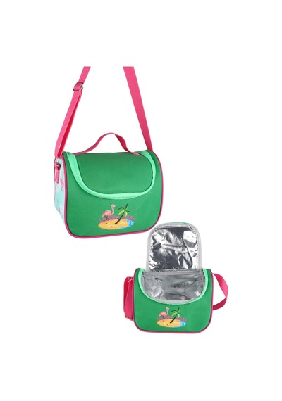 Lugmo Flamingo 3 Lü İlkokul Çanta Seti Kız Çocuk Çantası Astarlı Pedli Yeşil-pembe Yeşil