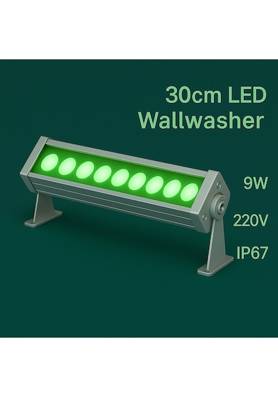 30cm 9w Led Wallwasher Yeşil Dış Cephe, Minare, Bahçe Aydınlatma Iç-dış Kullanım Ip65 Yeşil