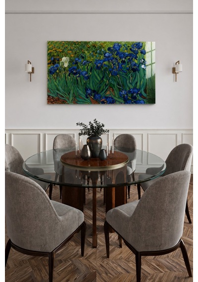 Vincent Van Gogh Irises Klasik Sanat Dekoratif Cam Tablo