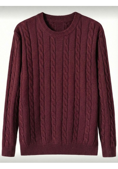 Erkek Bordo Bisiklet Yaka Slim Fit Saç Örgülü Triko Kazak Bordo