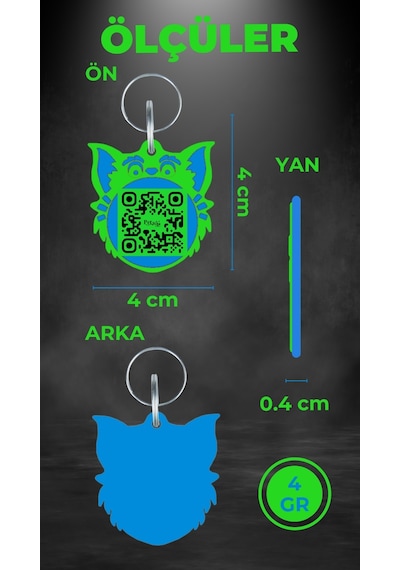 Petjoo 2.Nyan Cat Mavi-Yeşil Qr'lı Kedi Künyesi