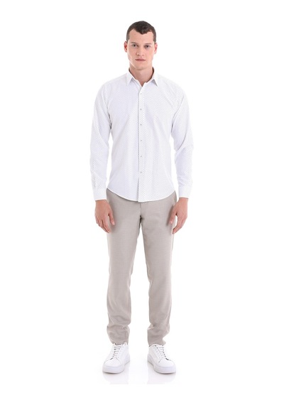 Hatemoğlu Yeşil Slim Fit Baskılı Pamuklu Uzun Kollu Klasik Gömlek Yeşil