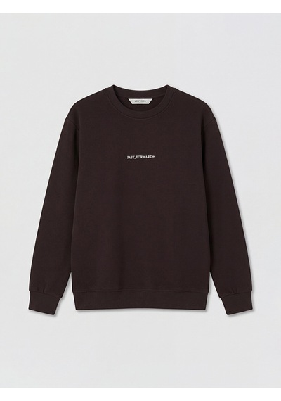 Lcw Vision Kahverengi Bisiklet Yaka Slogan Baskılı Erkek Sweatshirt