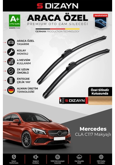 S-dizayn Mercedes-benz Cla C117 Makyajlı Ön Cam Silecek Seti 2015-2019 Premium Araca Özel 60-48 Cm A