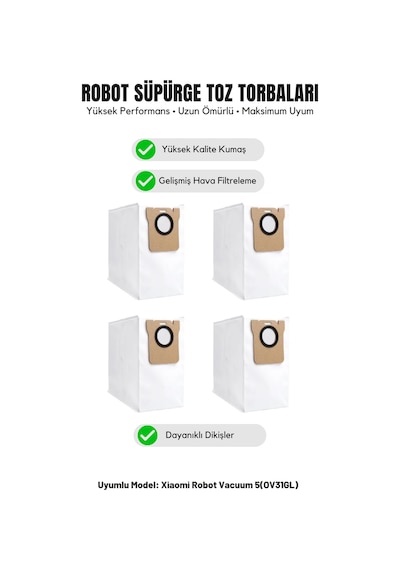 Robot Vacuum 5 Ov31gl İle Uyumlu 4'lü Toz Torbası 18.0
