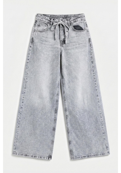 Itsbasic Kadın Gri 4s5-12 Palazzo Fit Bağcıklı %100 Koton Denim Jean