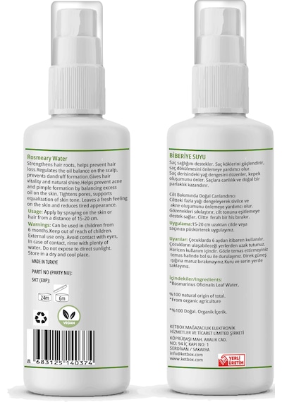 Ketpure Doğal Saf Biberiye Hidrosolü 100 ML