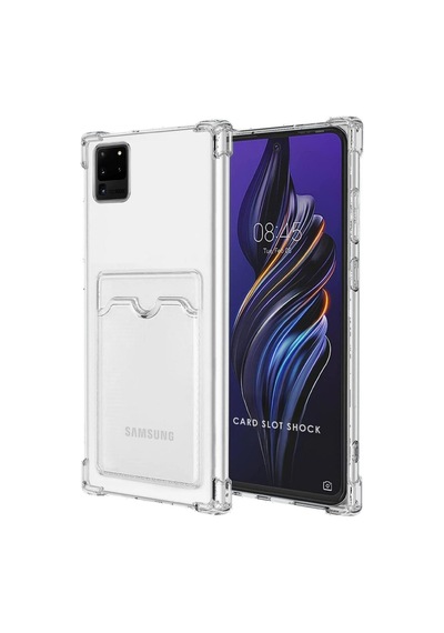 Samsung Galaxy S20 Ultra Uyumlu Kılıf Köşe Korumalı Kartlıklı Cüzdanlı Silikon Kapak Şeffaf