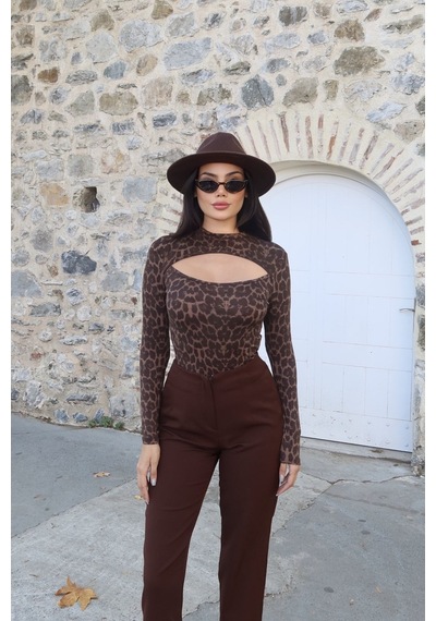 Kechi Woman Leopar Desenli Pencereli Bluz Leopar
