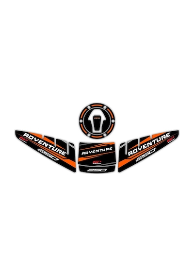 GP Kompozit  KTM 250 Adventure 2020-2024 Uyumlu Tank Pad Seti Siyah-Turuncu