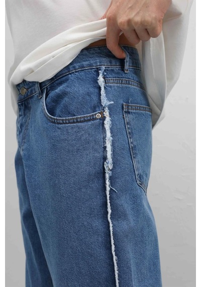 Vamos Yan Dikiş Detaylı Baggy Jean Mavi