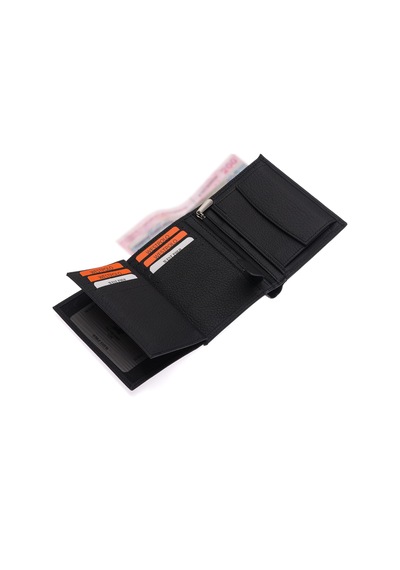 Westpolo Hakiki Deri Kağıt Para Ve Bozuk Para Bölmeli Fermuarlı Unisex Cüzdan - Siyah Siyah