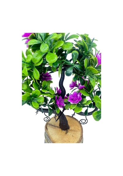 Yapay Çiçek Lila Çiçekli Bonsai Ağacı Dekoratif Kütük Saksıda Yapay Ağaç Bonzai Losus Çiçekli