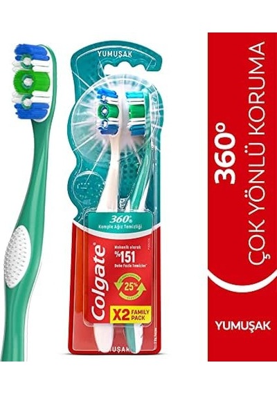 360 Komple Ağız Temizliği Çok Yönlü Koruma Yumuşak Diş Fırçası 1 X 2 Adet Açık Ahşap