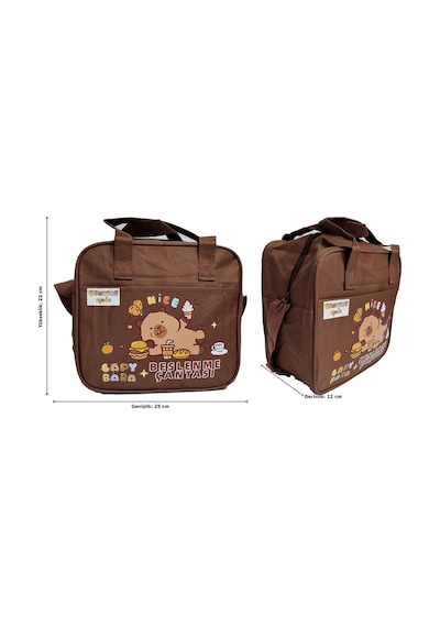 Capybara Desenli 5 Parça İlkokul Ortaokul Çanta Seti - Sırt Beslenme Çantası Kalemlik Defter Sticker Kahverengi