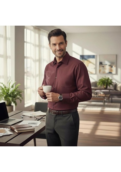 Klasik %100 Cotton Uzun Kollu Terletmeyen 4 Mevsim Gömlek Regular Kalıp Bordo
