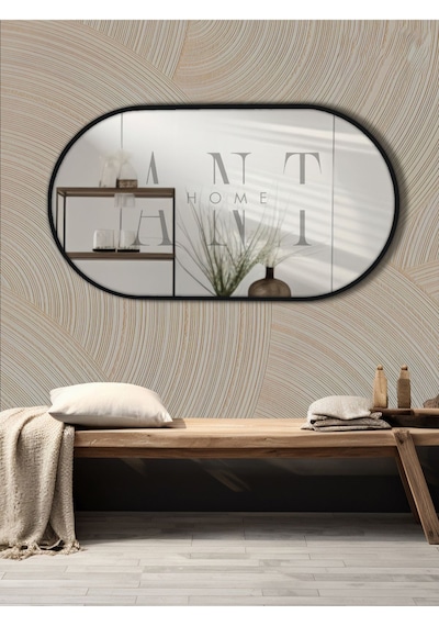 Dekoratif Ayna Duvar Aynası Konsol Aynası Mdf Elips Ayna 90x50 Cm 90 X 50 Siyah