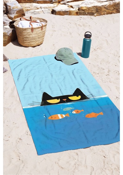 Kedi Figürlü Deniz Temalı Çocuk Plaj Havlusu - Mavi Minimalist Unisex Hızlı Kuruyan Mikrofiber Havlu Pastel Köpüğü Kedi Figürlü Deniz Temalı Çocuk Plaj Havlusu - Mavi Minimalist Unisex Hızlı Kuruyan Mikrofiber Havlu Pastel Köpüğü
