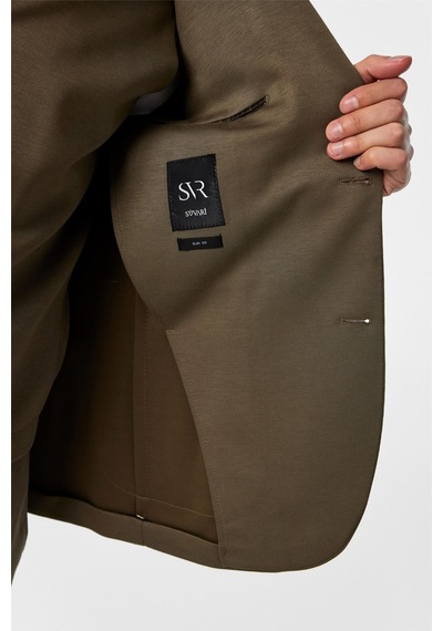 Süvari Haki Slim Fit Düz Sivri Yaka 6 Drop Spor Takım Elbise