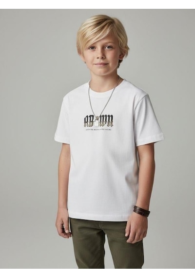 Zekids Erkek Çocuk Sırt Baskılı Tasarım T-shirt-16907 Beyaz