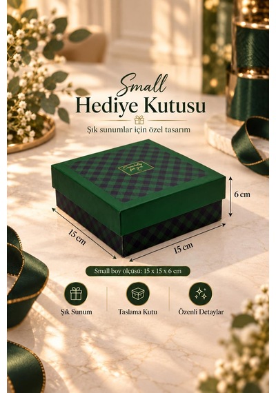 Kolix Hediyelik 3'lü Dekoratif Kutu Yeşil-siyah İskoç Desen Premium Paketleme Kutusu