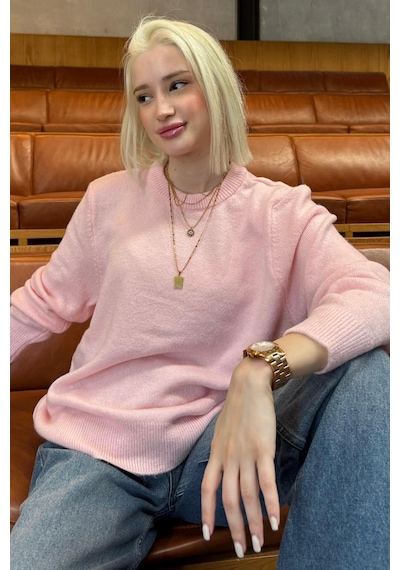Madmext Pembe Bisiklet Yaka Kadın Triko Kazak Mg2494 Pembe