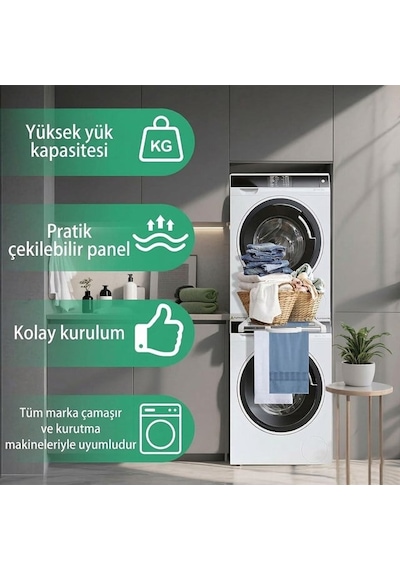 Çamaşır Makinesi Ve Kurutucu İstifleme Seti Askılıklı Beyaz - Çok Renkli