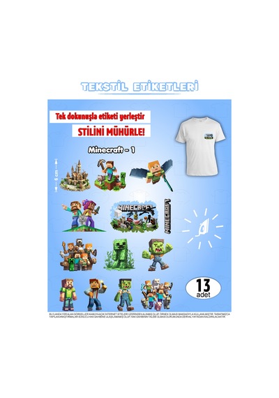 Ütü İle Yapışan Kıyafet Etiketi Minecraft Serisi -1 13lü Set Karışık