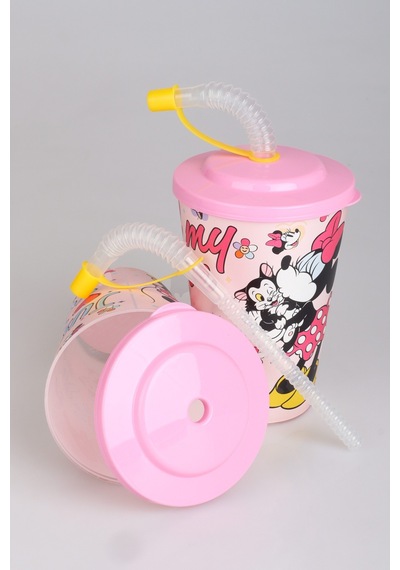 "dekomus Cep Defteri Hediyeli" Lisanslı Mınnıe Mouse Pipetli Bardak 124-Pembe