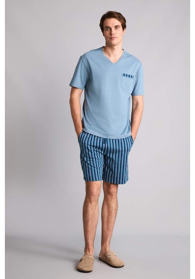 Defacto New Regular Fıt Kısa Kollu 2li Pijama Takım H8712ax26smbe485 Mavi-be485