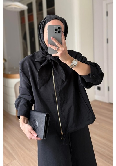 Ka Hijab Ceketli Elbise Takım - Siyah