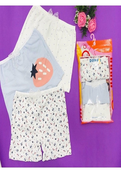 Defne Baby %95 Pamuk 3'lü Kız Çocuk Boxer-628 Çok Renkli