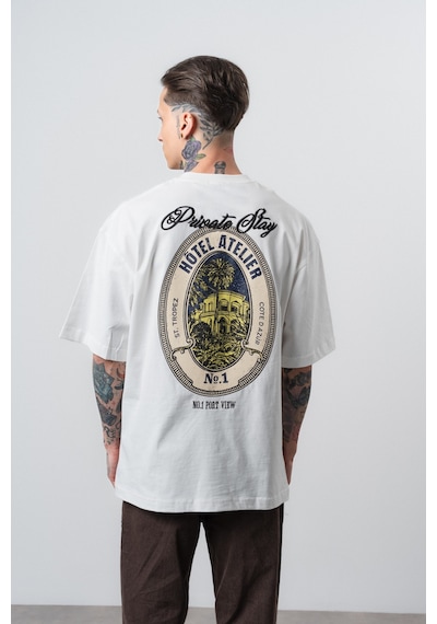 Respire Erkek Private Baskılı Oversize T-shirt Ekru
