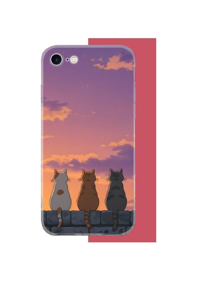 İphone 7-8-se 2020 Uyumlu Duvardaki Kediler Uv Baskılı Silikon Kılıf Renkli