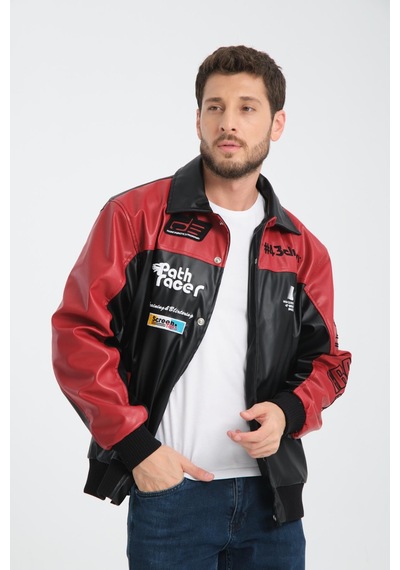 Rocqerx R-2384 Garni Nakış Detaylı Astarlı Deri Mont Kırmızı