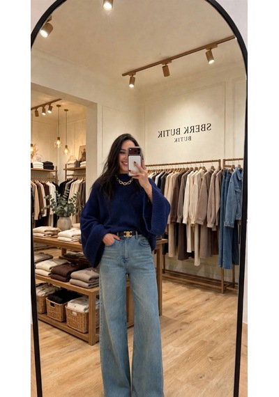 Marka Model Yarasa Kol Crop Kazak Bej - Lacivert