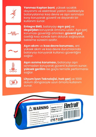Ilife V8s Uyumlu Batarya Yüksek Kapasite 2800mah