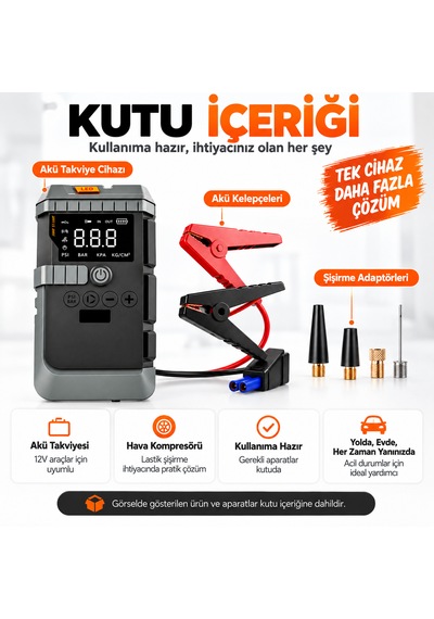 19800 Mah 12v Akü Takviye Cihazı Jump Starter Hava Kompresörlü